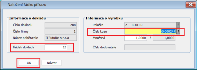 Parametry naložení výrobku